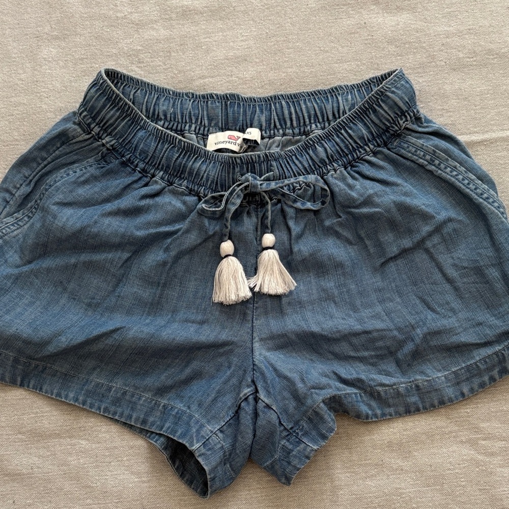 Comfy and Flowy Denim Blue Women Shorts with Tassels